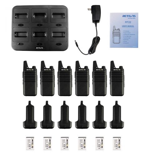  Retevis RT22 Walkie Talkies Hands Free License-Free 2 Way Radios(6 Pack) with Six Way Gang Charger
