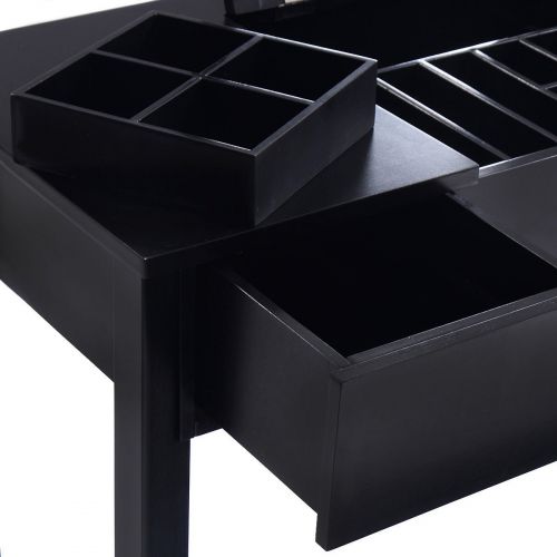  Allblessings Black Vanity Dressing Mirrored Table Set Bedroom W/Stool &Storage Box Furniture