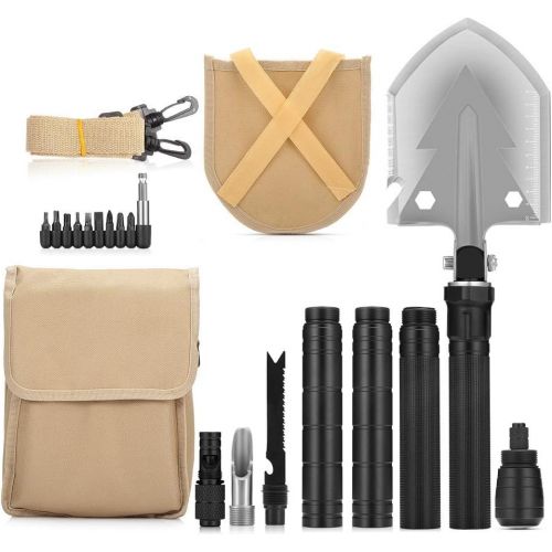  DAMAIFENG Military Folding Shovel Professional Portable Army Multitool with Carrying Bag for Camping, Hiking, Backpacking, Trenching, Emergency and Survival