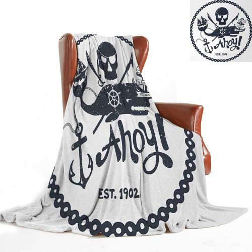  Betterull Anchor Throw Blanket Vintage Style Nautical Pirate Skull and Whale Design with Ship Anchor Image Velvet Plush Throw Blanket 60x36 Inch Dark Blue White