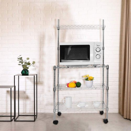  TANGON Industrial All-Purpose 4 Tier Wire Mesh Storage Rolling Cart with Leveling Feet to Convert The Wheeled Cart into Static Rack for Microwave Home Office Organization Kitchen B