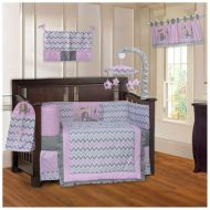 BabyFad Elephant Chevron Pink 10 Piece Baby Crib Bedding Set