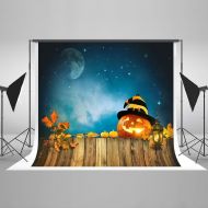 Kate 7ft(W) x5ft(H) Halloween Night Sky Photography Background Pumpkin Lantern with Hat Wood Backdrop for All Saints Day Decoration Backdrop