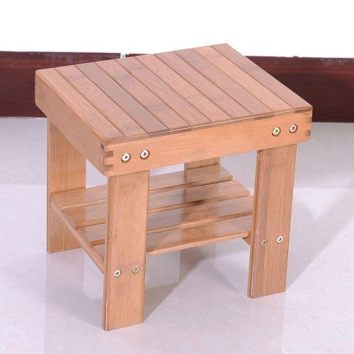  Globe House Products GHP 330-Lbs Capacity Wood Color Bamboo Kids Stepping Stool with Storage Shelf Surface