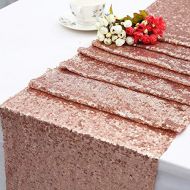 PartyDelight Sequin Tablecloth Round, Wedding, Dessert, Party, Banquet, 132 inch Rose Gold