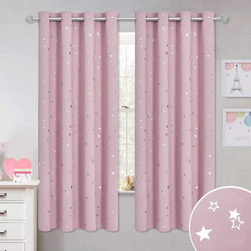  RYB HOME Star Patterned Insulated Curtains for Child Gift, Blackout Drapes Window Treatment Panels Privacy Curtains for BedroomNursery  Living Room, Grey, 52 inches Wide x 84 inc