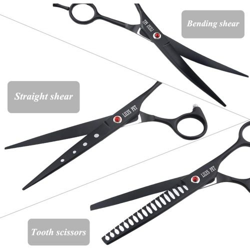  LILYS PET 2016 Professional PET Dog Grooming Scissors Cutting&Curved&Thinning Shears,Round Hole Design, Shark Teeth Thinning Scissor