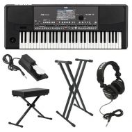 Korg PA600 Professional Arranger Keyboard with Knox Keyboard Bench, Knox Keyboard Stand Full-Sized Headphones and Universal Sustain Pedal