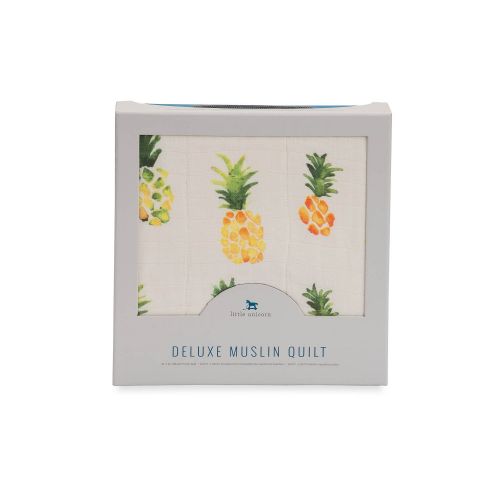 리틀 Little Unicorn Deluxe Muslin Blanket Quilt - Pineapple, Yellow, Green