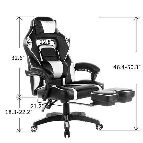  Merax PP033845 High-Back Racing, Ergonomic Gaming Footrest, PU Leather Swivel Computer Home Office Chair Including Headrest and Lumbar Support (White)