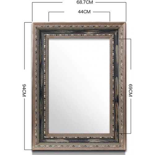  Mirrors Wall-Mounted European Retro Porch Solid Wood Old Decorative Hand Carved Diamond Wall Hanging Makeup Placed Gift (Color : Wood Color, Size : 68.7x94cm)