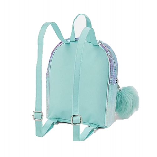  Justice Girls Ombre Sequin Initial Mini Backpack Pom Pom Blue/Green (B)
