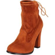 Cambridge Select Womens Stretch Fabric Sock Drawstring Chunky High Heel Ankle Bootie