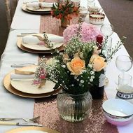 TRLYC Choose Your Size, 3FT-10FT Rose Gold Sparkly Sequin Tablecloth, Wedding Table Cloth, Table Runner for Happy Happy Wedding (12200)