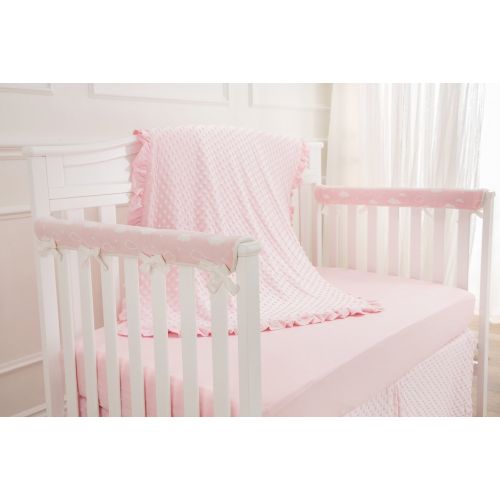 [아마존베스트]American Baby Company 2 Pack Heavenly Soft Chenille Reversible Crib Rail Cover for Side Rails, 3D Cloud/Pink, Narrow for Rails Measuring up to 8 Around