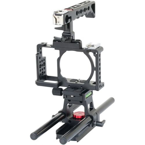  FILMCITY Video Cage Top handle with 15mm Rail Rod Support for SONY Alpha Mirrorless A6000 A6300 ILCE-6000 6300 NEX-7 Camera |Tripod Mount Cage (FC-A6360-CHRS)