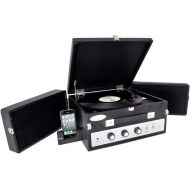 Updated Portable Suitcase Record Player - 3-Speed Turntable with Radio, Aux-In, and Bluetooth, Vintage Retro Classic Style, Vinyl-To-MP3 Recording - Pyle PLTT82BTBK (Black)