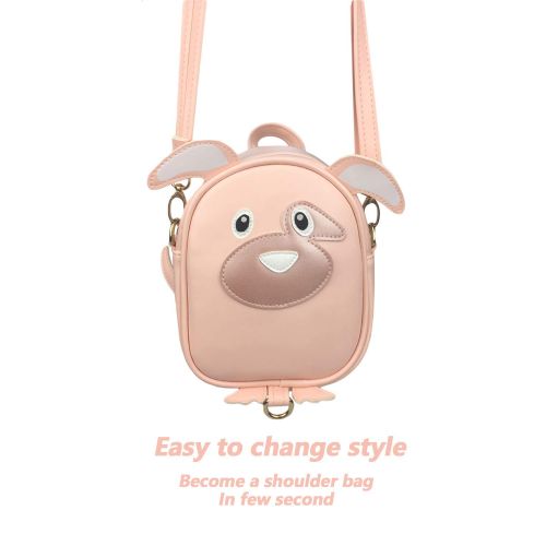  NoTian Mini Cute Backpack for Women Girl Soft PU Leather with Anti-lost Leash - Pink Dog