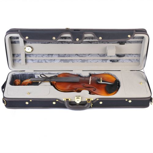  ADM 4/4 Full Size Durable Deluxe Silk Violin Hard Case with Hygrometer and Carry Strap, Professional Advanced Intermediate Violin Case
