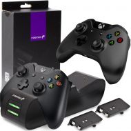 [아마존 핫딜]  [아마존핫딜]Fosmon Dual Controller Charger Compatible with Xbox One, One X, One S, (Dual Slot) High Speed Docking Charging Station with 2X Rechargeable Battery Packs (Black)
