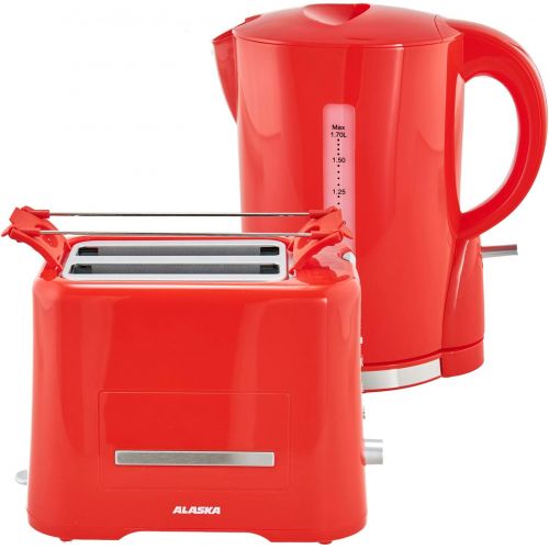  Alaska Fruehstuecksset 2209 | Rot | 2 in 1 | Wasserkocher + Toaster | 1,7 L | 2 Scheiben | Broetchen-Roestaufsatz | Auftau-, Aufback- und Unterbrechungsfunktion | Abschaltautomatik | K