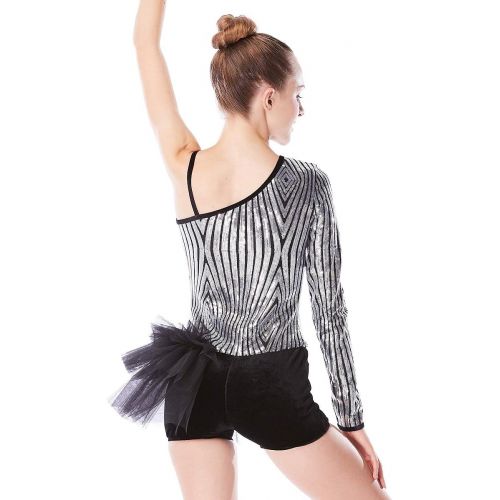  MiDee Diagonal-Neck Sequins Tap & Jazz Velvet Biketard Dance Costume
