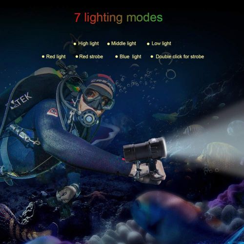  Bluehorse Dive Light, 18000 Lumen Ipx8 Waterproof Diving Flashlight, 7 Modes 120 Wide Beam 500m Light Irradiation Range Underwater 80m Led Flashlight Submersible Lights Professional Photogra