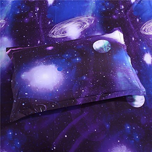  Cliab Galaxy Bedding Twin Size Purple Blue for Girls Kids Boys Outer Space Duvet Cover Set 5 Pieces(Fitted Sheet Included)