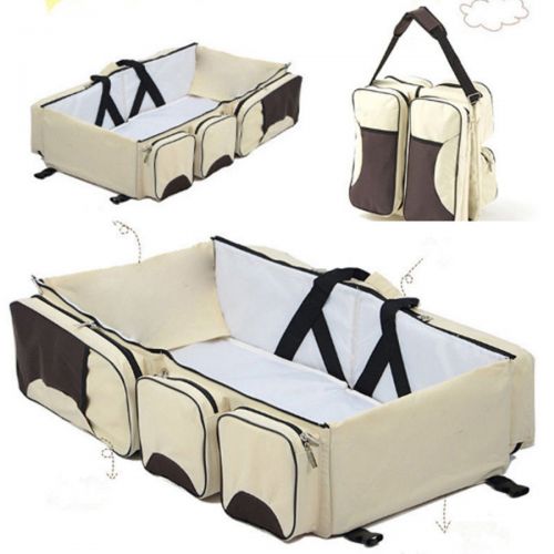  Chuangrong Baby 3 in 1 Practical Portable Mummy Bag Diaper Bag Large Capacity Travel Bassinet Cot Bed and Change Station (Color : Beige)
