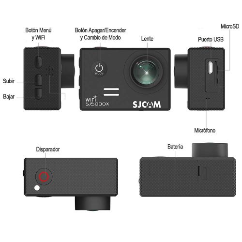  SJCAM SJ5000X-Elite Deutsche Version wasserdichte Sport Actionkamera (5,08 cm (2 Zoll), 4K/2K, WiFi, 30m, 14MP, Gyro Anti-Shake Stabilisierung, 16 Zubehoerteile) schwarz