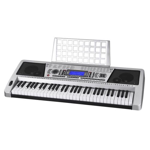  AW 61 Key LCD Display Electronic Keyboard 37 w/Black Adjustable X-Stand Piano Music Electric Silver