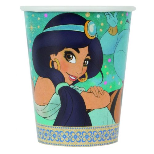  party bundle Aladdin and Princess Jasmine Birthday Party Supply Set for 16 includes Plates, Napkins, Cups, Table Cover, Candles, Sticker Sheets