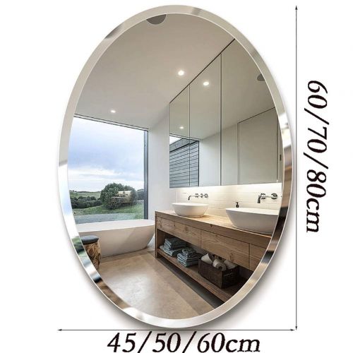  GUOWEI Mirror Wall-Mounted Floating Bathroom High Definition Carved Frameless Makeup Oval, 3 Sizes (Color : Silver, Size : 60x45cm)