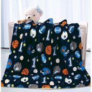 Elegant Home Kids Soft & Warm Sherpa Baby Toddler Boy Blanket Printed Borrego Stroller or Baby Crib or Toddler Bed Blanket Plush Throw 40X50 (Sports)