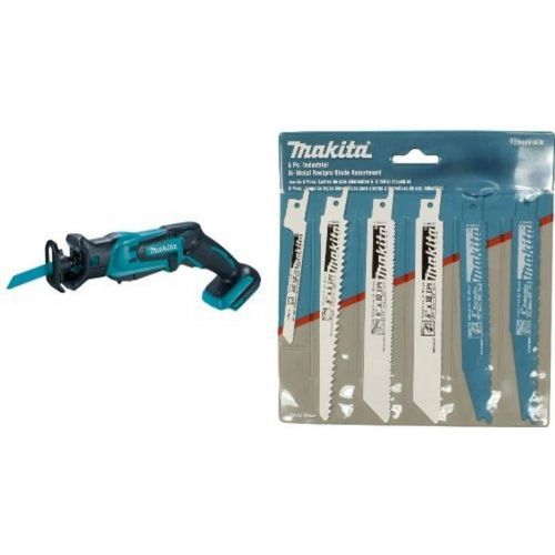  Makita XRJ01Z 18-Volt LXT Lithium-Ion Cordless Compact Reciprocating Saw (Tool Only, No Battery) with 6-Piece Recipro Blade Assortment Pack