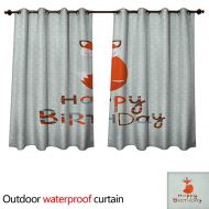 Anshesix Birthday Outdoor Curtain for Patio Grunge Retro Happy Birthday Pattern with Three Chocolate Cupcakes Candles Print W55 x L72(140cm x 183cm)