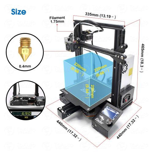  Creality 3D Printer Ender 3 Pro with Upgrade Cmagnet Build Surface Plate, MK-10 Parent Nozzle, UL Certified Power Supply 8.6 x 8.6 x 9.8