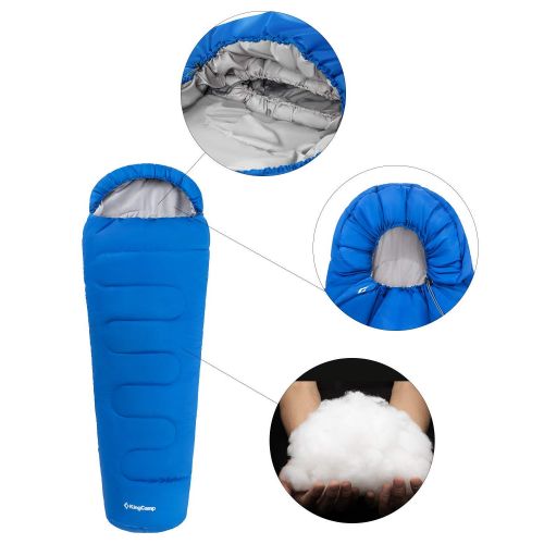  KingCamp XL Mummy Sleeping Bag with Compression Sack, -13℃/8.6℉ Double Layer Warm Lightweight for Camping, Backpacking, Hiking and Travel (Blue-Left)