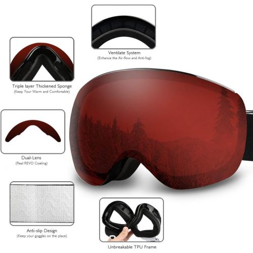  [아마존 핫딜] AKASO OTG Ski Goggles, Snowboard Goggles, Mag-Pro Magnetic Interchangeable Lenses, Anti-Fog, 100% UV Protection, Helmet Compatible, Snow Goggles for Men & Women, Free Balaclava Ski