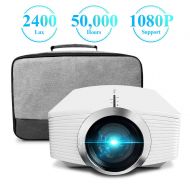 ELEPHAS YG 500 Mini Projector, 2400 LUX Home Theater LED Video 1080P with AV USB Micro SD Card HDMI for Movie Night Support Piece Laptop Smartphone, White