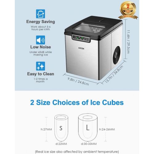  [아마존 핫딜]  [아마존핫딜]AICOK Portable Ice Maker, Aicok 26lbs Countertop Ice Maker Machine, Ice Cubes Ready in 6 mins, 26lbs Ice in 24 hrs, Stainless Steel Ice Cube Maker With Ice Scoop & Basket, Perfect for Pa