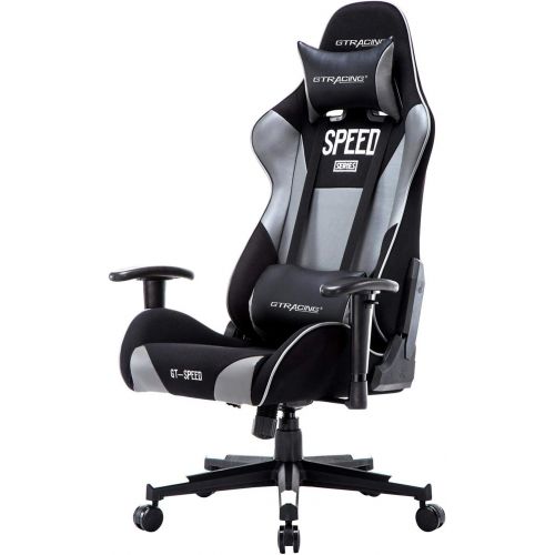  GTRACING High Back Gaming Chair Fabric and PU Racing Chair Backrest and Height Adjustable E-Sports Chair Ergonomic Computer Office Chair Furniture with Pillows GT000 Gray