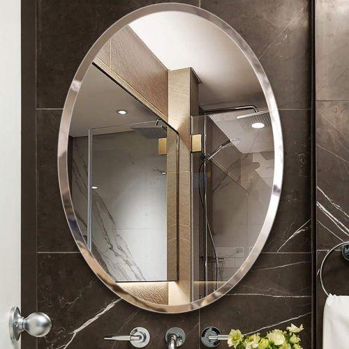  GUOWEI Mirror Wall-Mounted Floating Bathroom High Definition Carved Frameless Makeup Oval, 3 Sizes (Color : Silver, Size : 60x45cm)