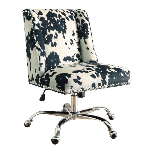  Linon Clayton Black Cow Print Office Chair, Metallic