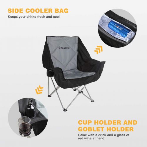  ALPHA KingCamp Oversize Camping Folding Sofa Chair Padded Seat with Cooler Bag and Armrest Cup Holder