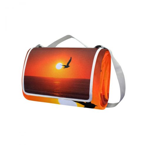  FunnyCustom Picnic Blanket Sunset Sea Bird Outdoor Blanket Portable Moisture Proof Picnic Mat for Beach Camping
