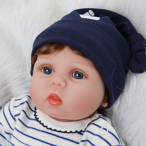  Yesteria Reborn Baby Doll Toddler Real Looking Blue Jacket with Crocodile Striped Pants White Shoes 24 Inches