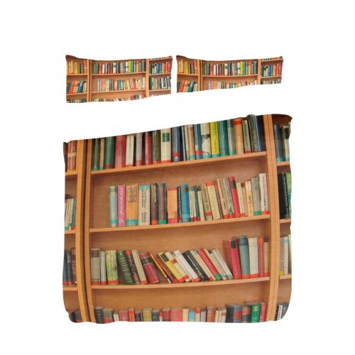  KEEPDIY Bookshelf Library Bookworm Reading Bedding Set (Twin) Velvet Cover Sets 1 Comforter Cover 2 Pillow Shams for Kids Home,Boys Girls