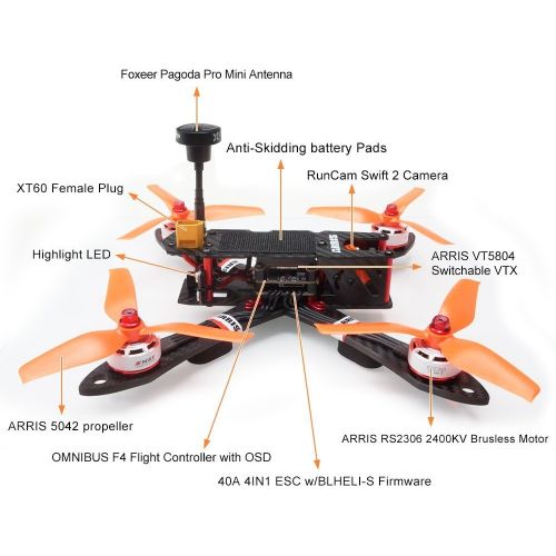 ARRIS X220 220mm V2 Racing Drone FPV RC Quadcopter ARF wEMAX RS2306 Motor + Runcam Swift 2 FPV Camera (Professional Version)