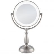 Zadro Satin Nickel Dual Sided Led Lighted Dimmable Touch Vanity Mirror, 12X / 1X Magnification